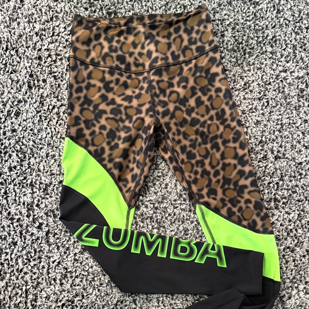 Zumba Fitness Leopard Print Leggings with Neon Green Accents